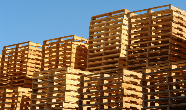 Stacks of pallets sitting outside pallet delivery warehouse in Cincinnati